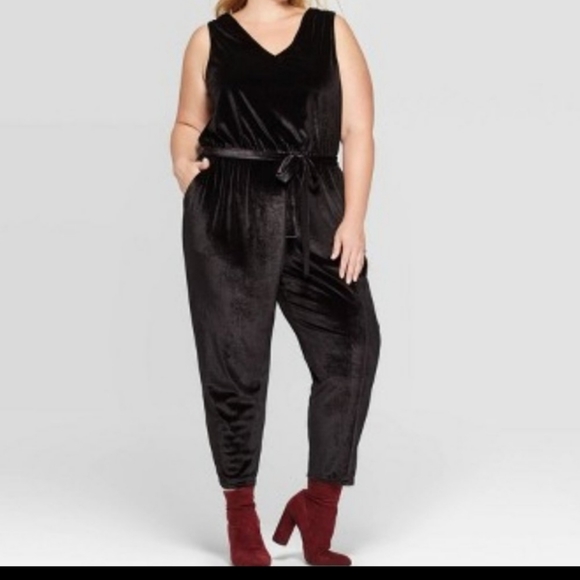 Ava & Viv Pants - Ava & Viv black Velour jumpsuit plus size